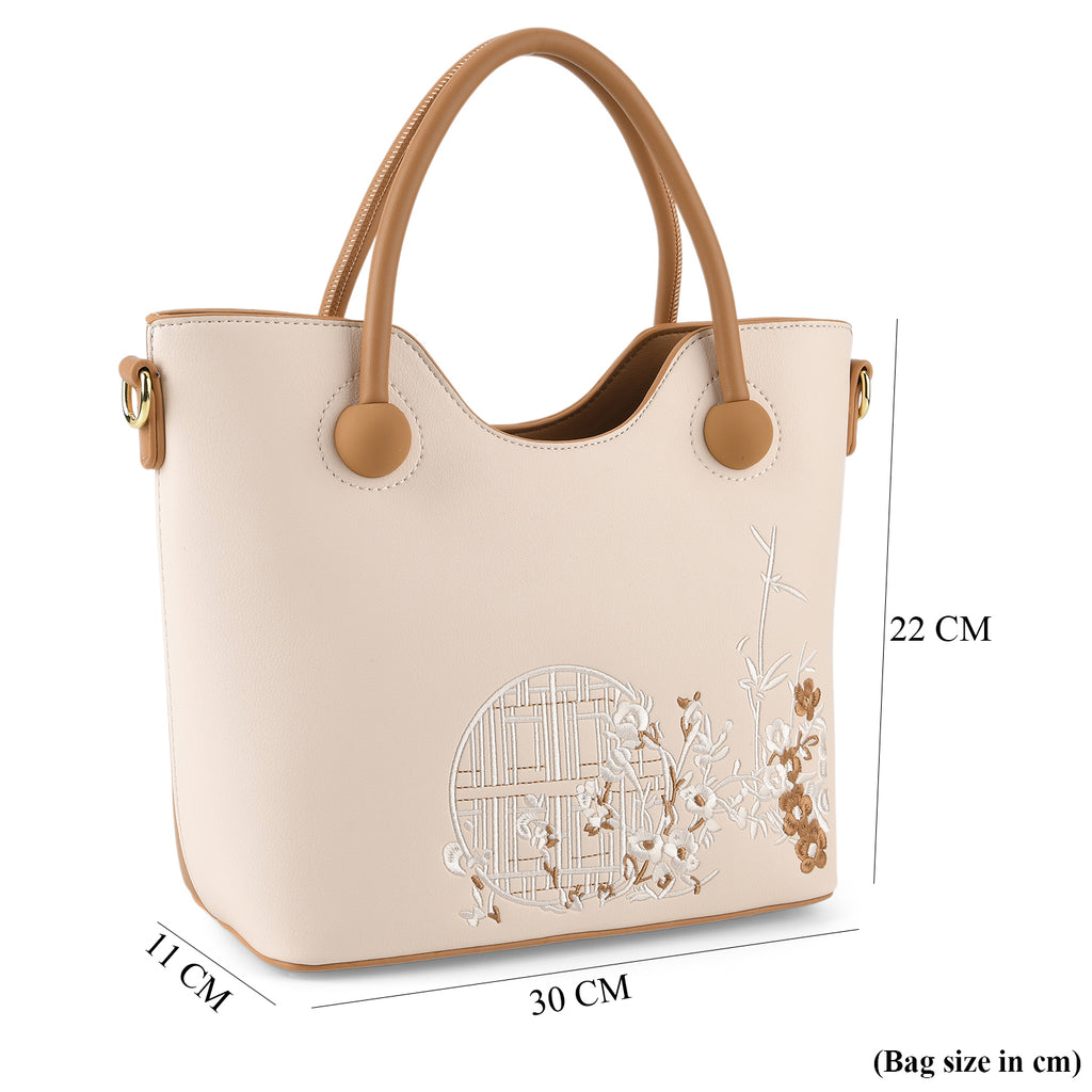 Designer Inspired Tote Handbag with Shoulder Strap - Brown & White_8439188_7