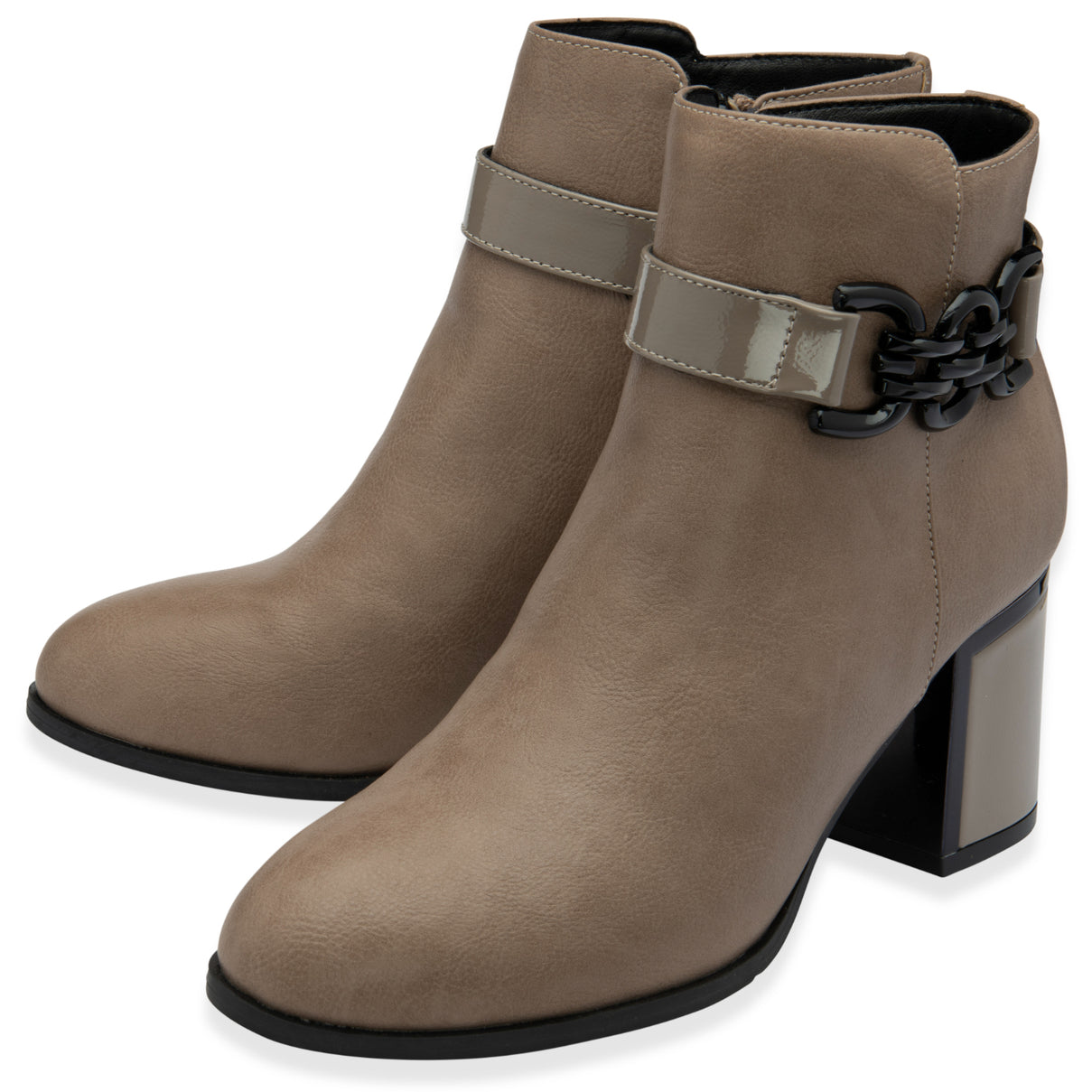Lotus Amarin Block Heel Ankle Boots With Metallic Chain Detail (Size 8) - Taupe V32514693 0