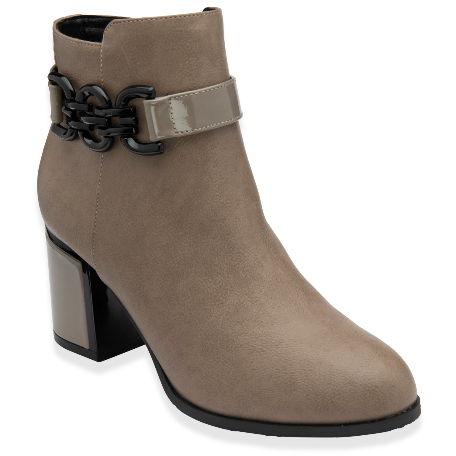 Lotus Amarin Block Heel Ankle Boots With Metallic Chain Detail (Size 8) - Taupe V32514693 2