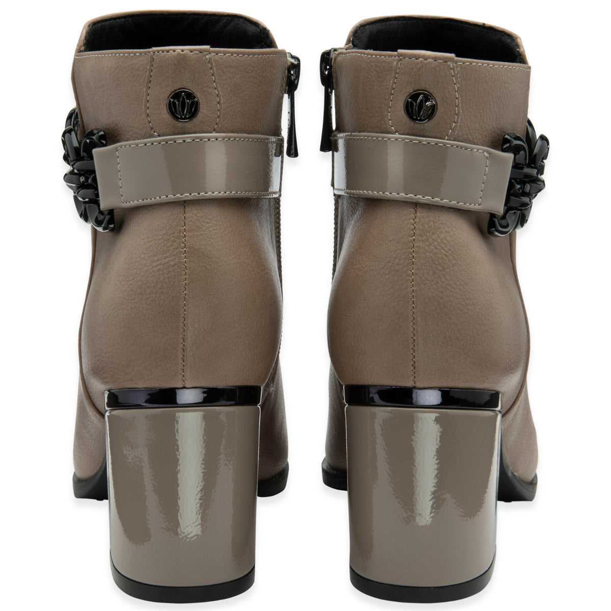 Lotus Amarin Block Heel Ankle Boots With Metallic Chain Detail (Size 8) - Taupe V32514693 3