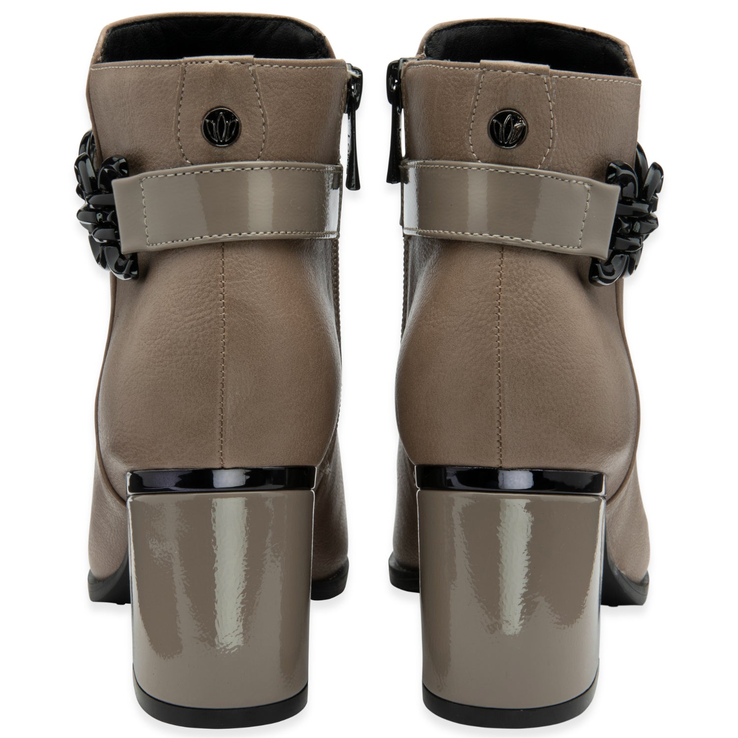 Lotus Amarin Block Heel Ankle Boots With Metallic Chain Detail (Size 8) - Taupe V32514693 3
