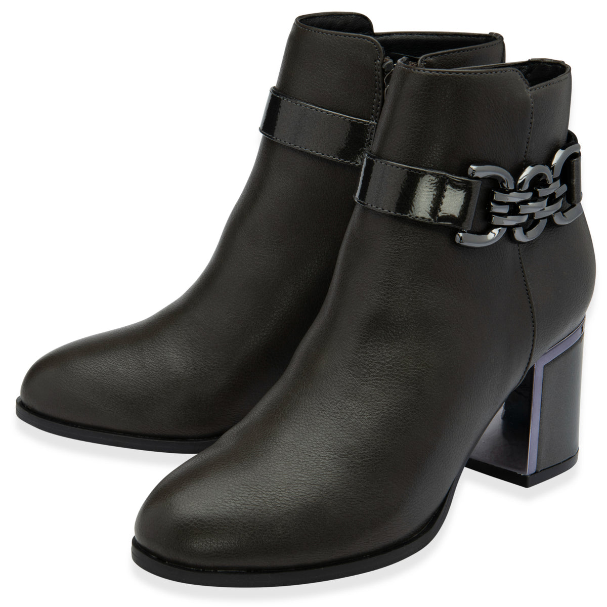 Lotus Amarin Block Heel Ankle Boots With Metallic Chain Detail (Size 5) - Grey V32515558 0
