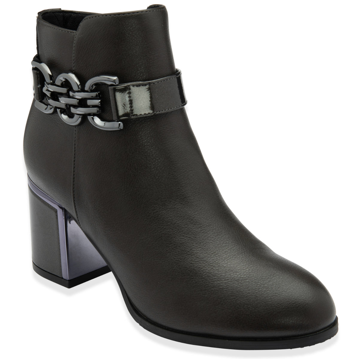 Lotus Amarin Block Heel Ankle Boots With Metallic Chain Detail (Size 5) - Grey V32515558 2