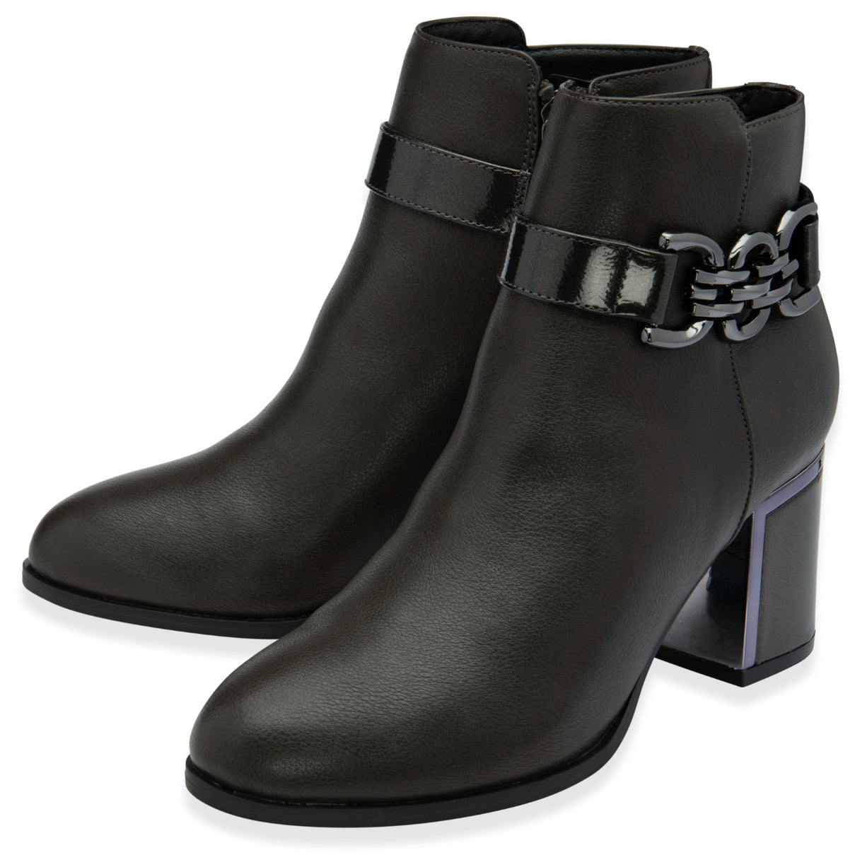 Lotus Amarin Block Heel Ankle Boots With Metallic Chain Detail (Size 8) - Grey V32524935 0