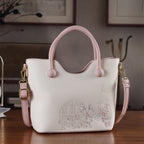 Designer Inspired Tote Handbag with Shoulder Strap - Pink & Off White_8439265_1