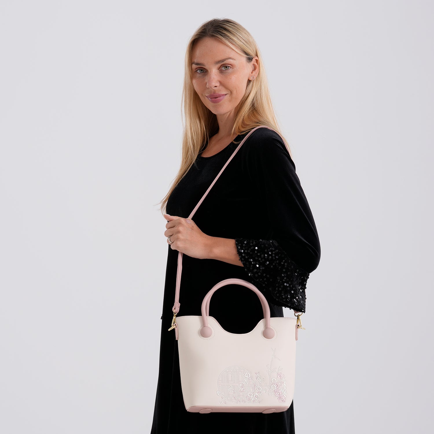 Designer Inspired Tote Handbag with Shoulder Strap - Pink &amp; Off White V32518734 3