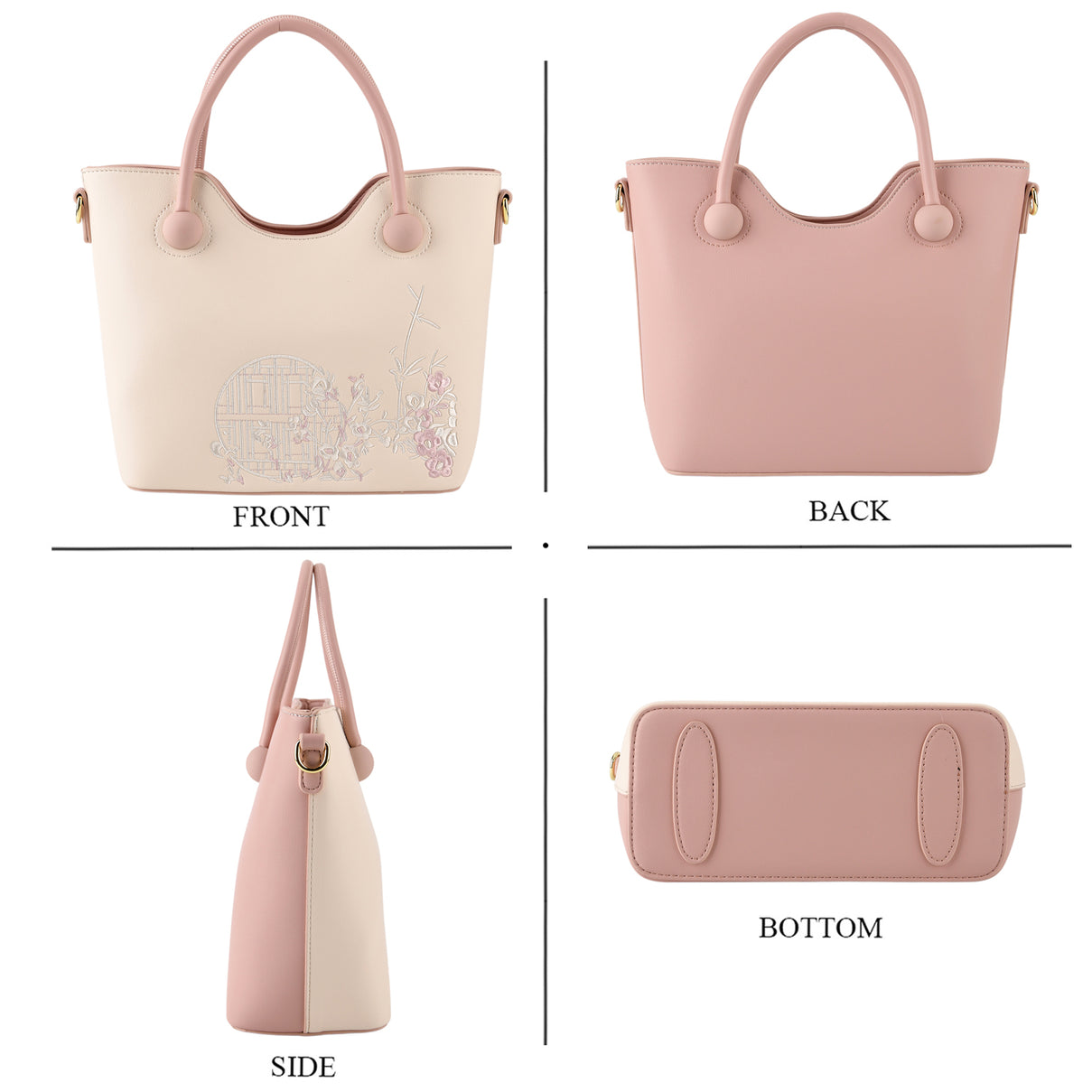 Designer Inspired Tote Handbag with Shoulder Strap - Pink &amp; Off White V32518734 5