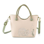 Designer Inspired Tote Handbag with Shoulder Strap - Green & White_8439266