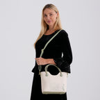 Designer Inspired Tote Handbag with Shoulder Strap - Green & White_8439266_2