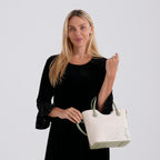 Designer Inspired Tote Handbag with Shoulder Strap - Green & White_8439266_3