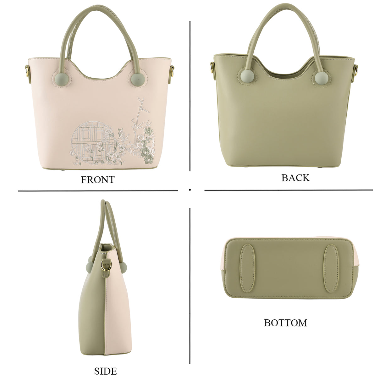 Designer Inspired Tote Handbag with Shoulder Strap - Green &amp; White 8439266 5