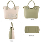 Designer Inspired Tote Handbag with Shoulder Strap - Green & White_8439266_4