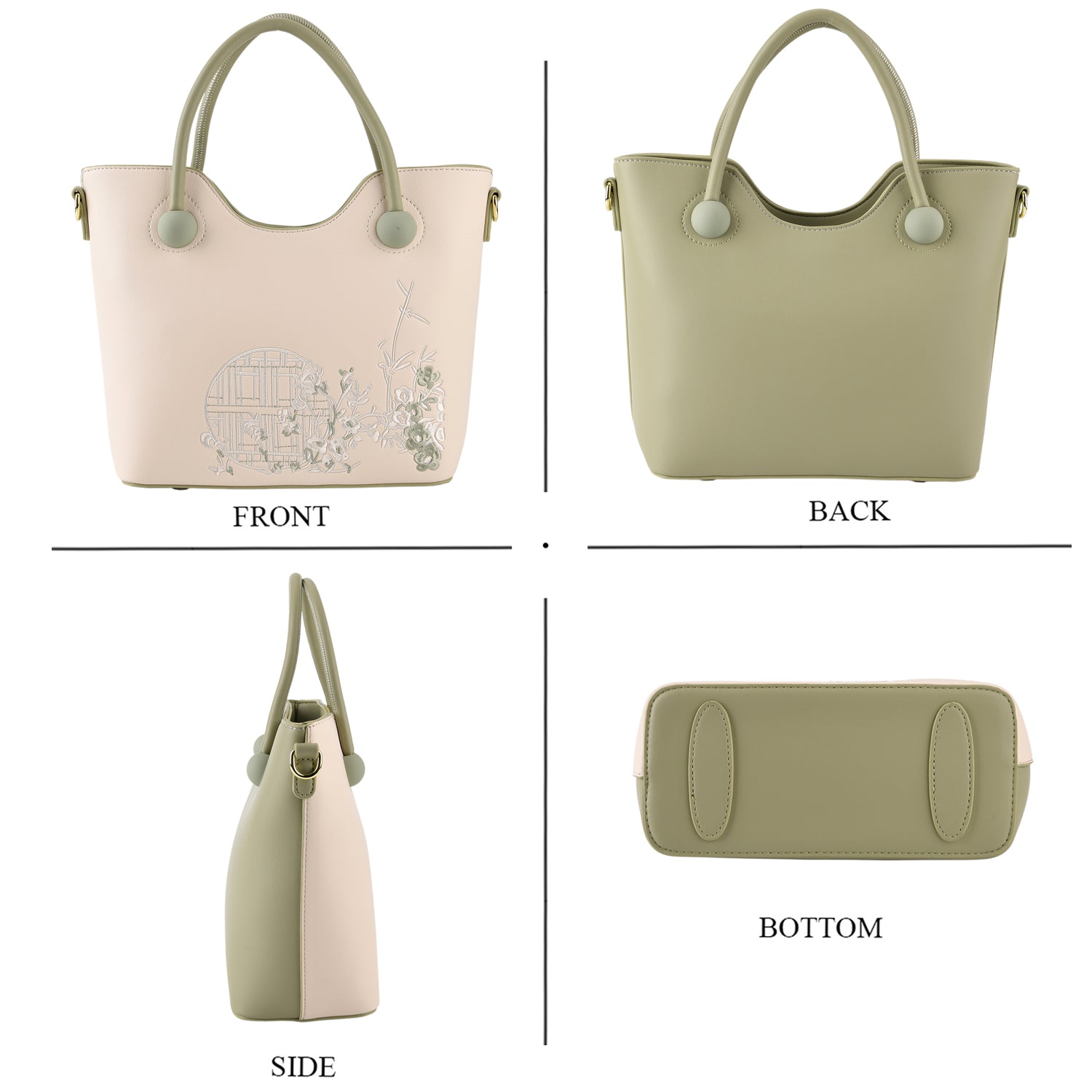 Designer Inspired Tote Handbag with Shoulder Strap - Green &amp; White 8439266 5