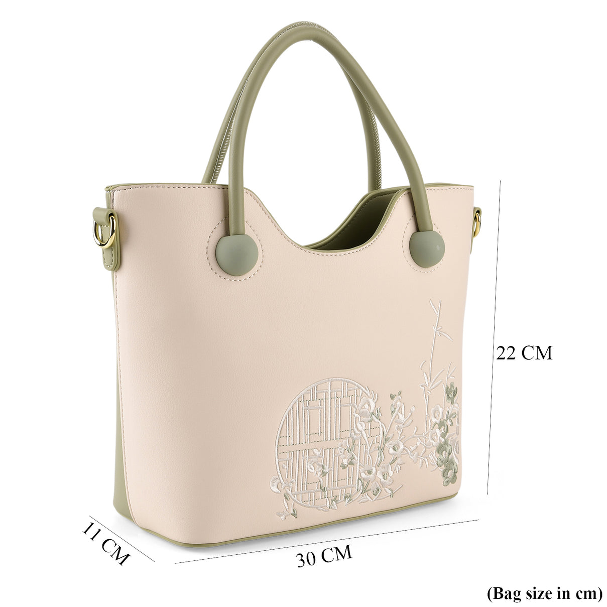 Designer Inspired Tote Handbag with Shoulder Strap - Green &amp; White 8439266 8