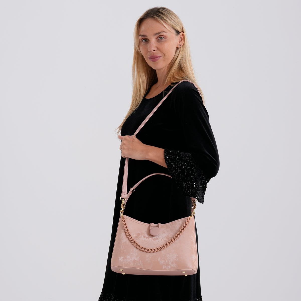 Designer Inspired- Set of 2 Shoulder Handbags with Crossbody Strap - Light Pink V32519688 3