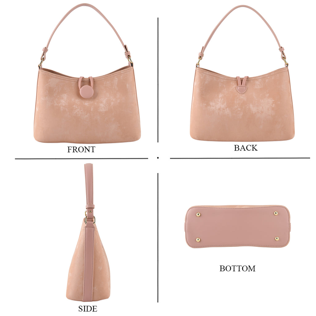 Designer Inspired- Set of 2 Shoulder Handbags with Crossbody Strap - Light Pink_8439276_4