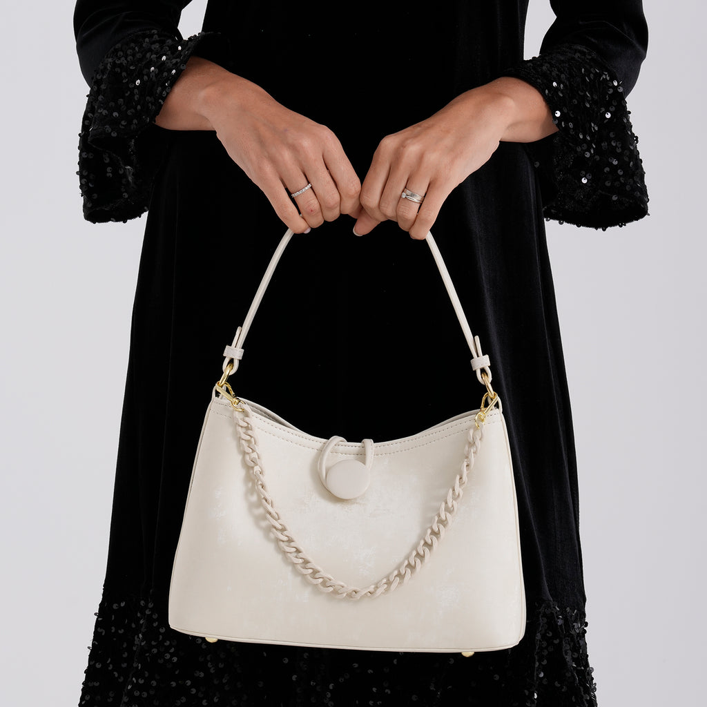 Designer Inspired- Set of 2 Shoulder Handbags with Crossbody Strap - Cream_8439277_3