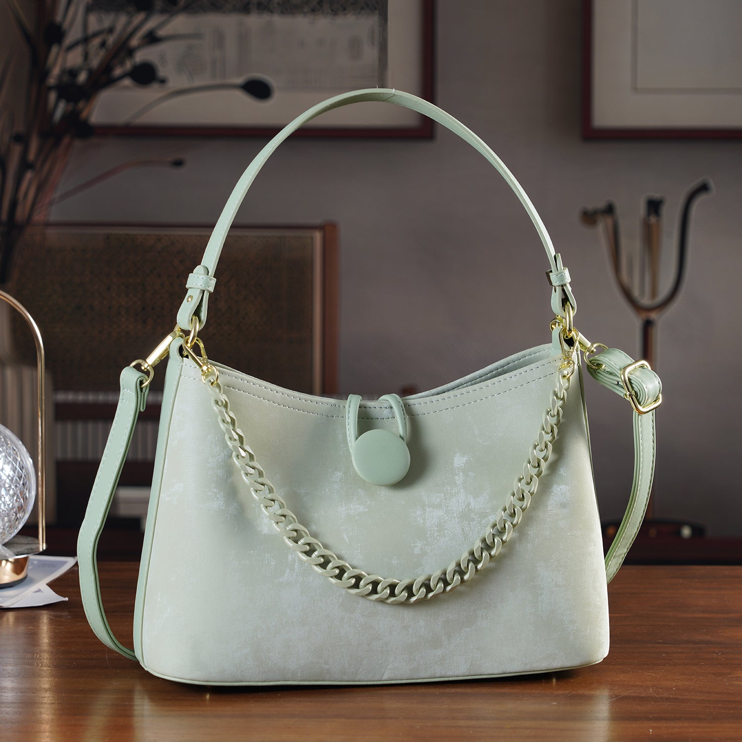 Designer Inspired- Set of 2 Shoulder Handbags with Crossbody Strap - Pistachio V32519432 2