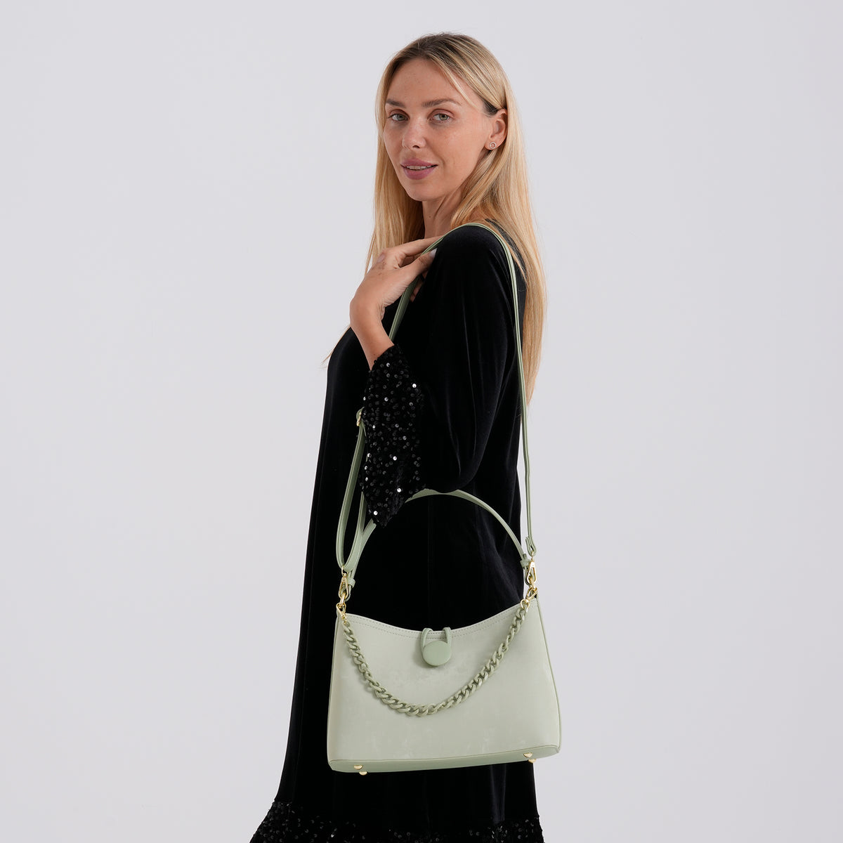 Designer Inspired- Set of 2 Shoulder Handbags with Crossbody Strap - Pistachio V32519432 3