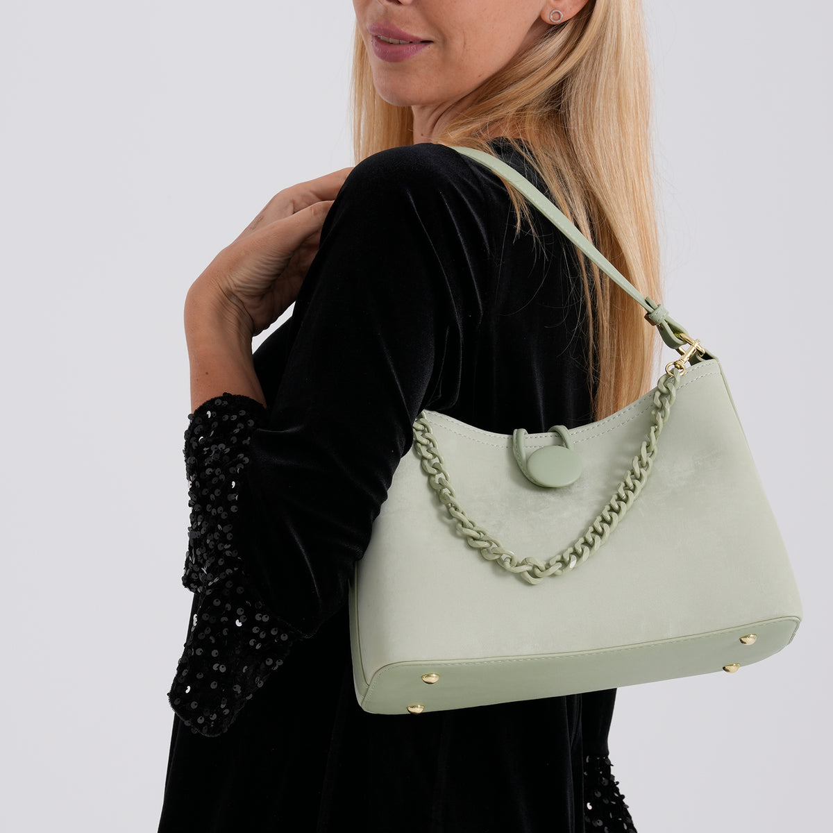 Designer Inspired- Set of 2 Shoulder Handbags with Crossbody Strap - Pistachio V32519432 4