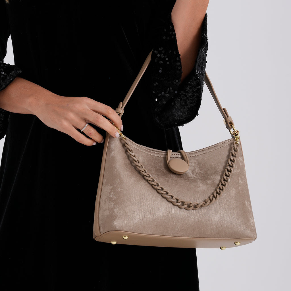 Designer Inspired- Set of 2 Shoulder Handbags with Crossbody Strap - Tan_8439284_3