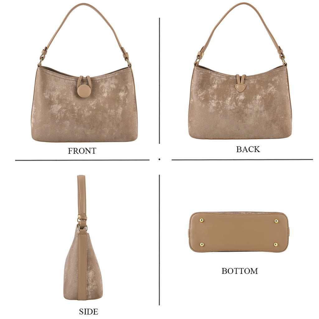 Designer Inspired- Set of 2 Shoulder Handbags with Crossbody Strap - Tan_8439284_4