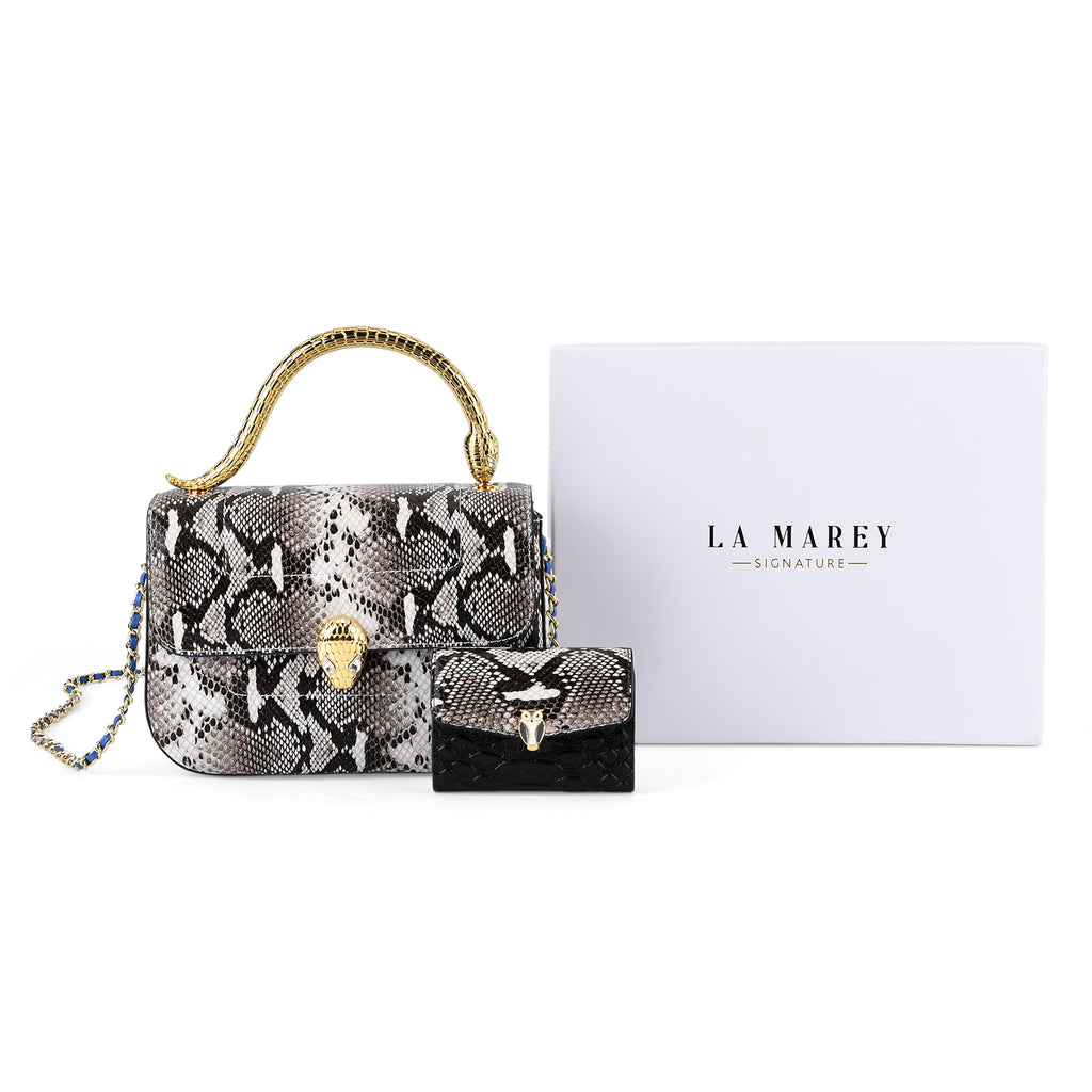 LA MAREY SIGNATURE 100% Premium Leather Handbag with Detachable Sling Strap & Card Holder - Black_8439309_8