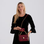 LA MAREY SIGNATURE 100% Premium Leather Handbag with Detachable Sling Strap & Card Holder - Burgundy_8439310_2