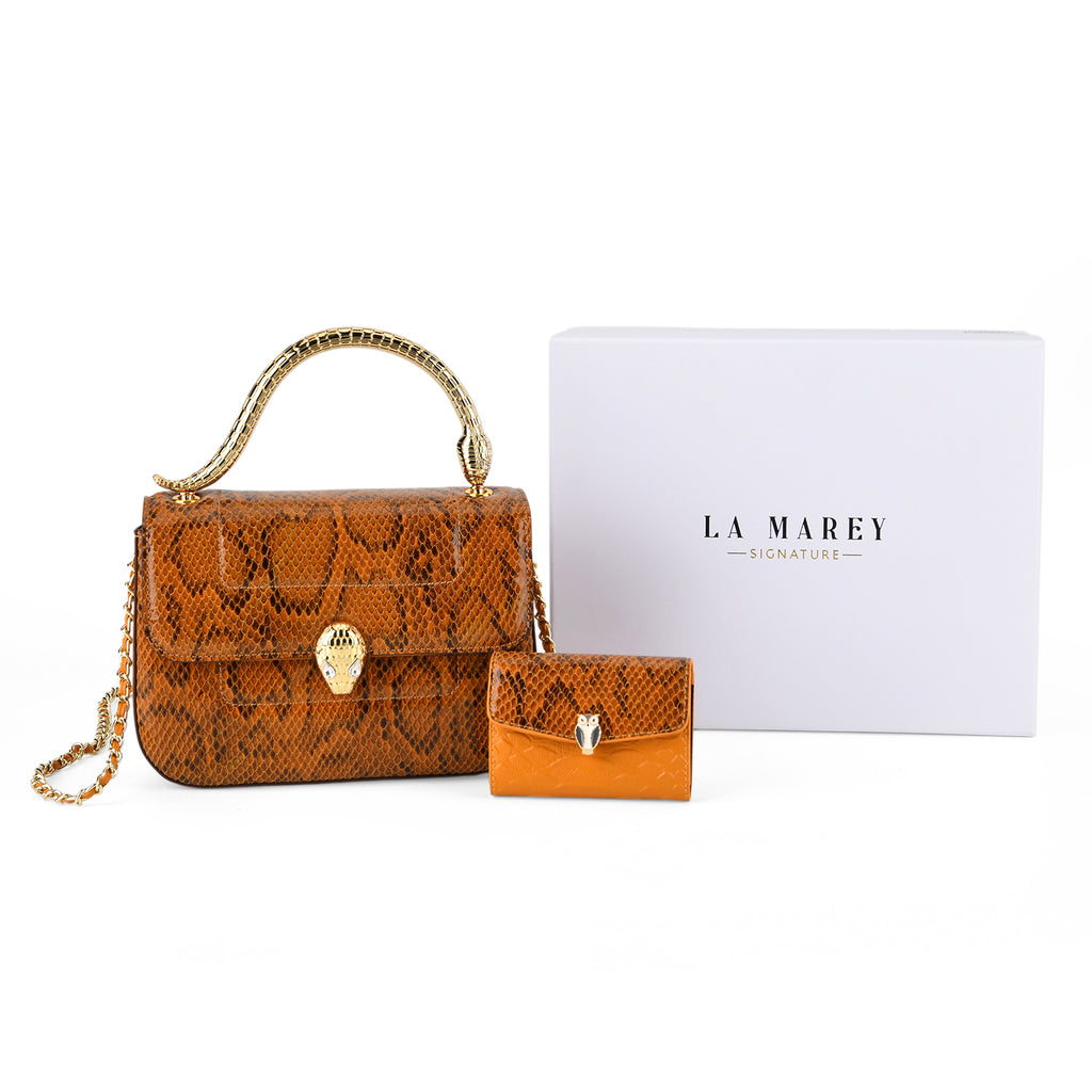 LA MAREY SIGNATURE 100% Premium Leather Handbag with Detachable Sling Strap & Card Holder - Brown_8439311_8
