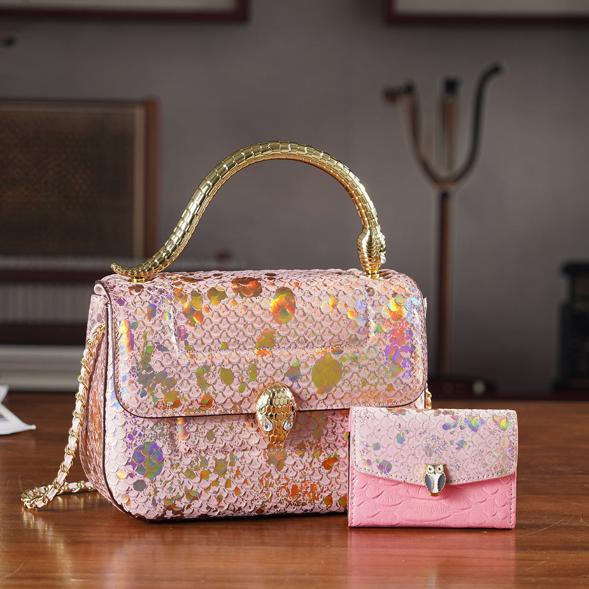 LA MAREY SIGNATURE 100% Premium Leather Handbag with Detachable Sling Strap &amp; Card Holder - Pink 8439312 2