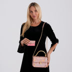 LA MAREY SIGNATURE 100% Premium Leather Handbag with Detachable Sling Strap & Card Holder - Pink_8439312_2
