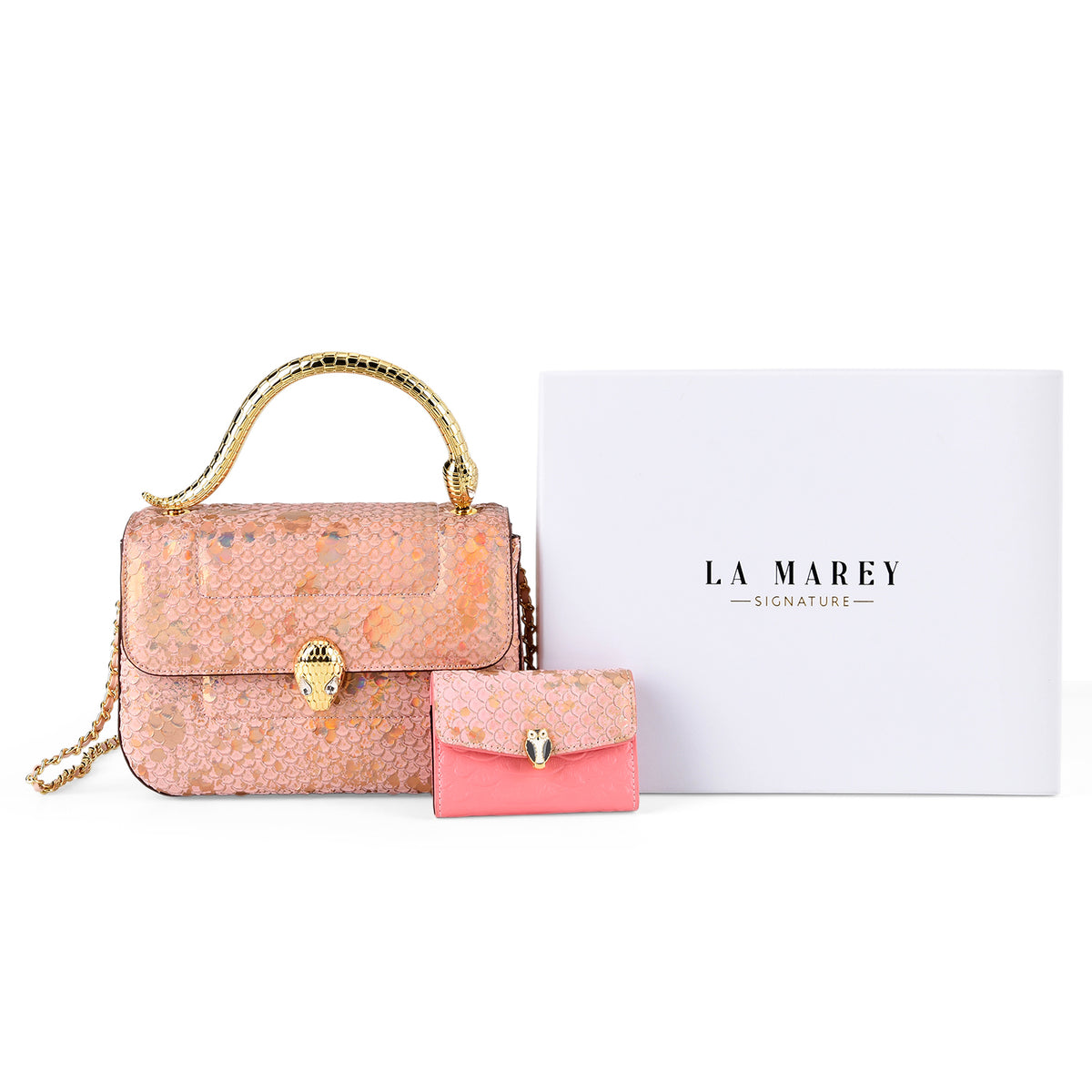 LA MAREY SIGNATURE 100% Premium Leather Handbag with Detachable Sling Strap &amp; Card Holder - Pink 8439312 9