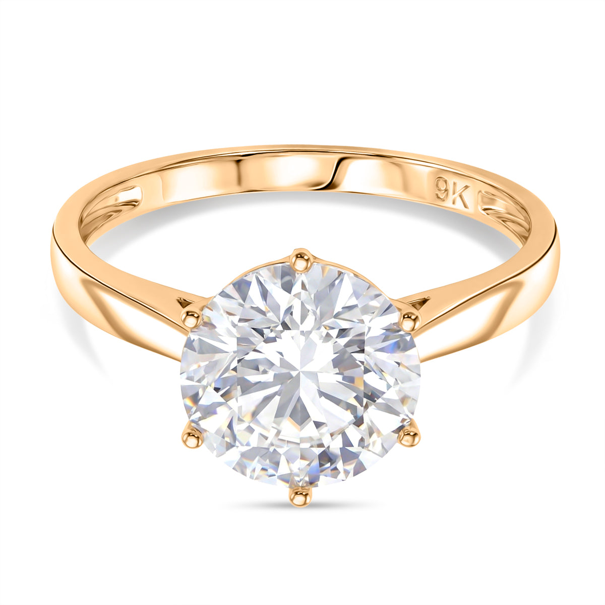 9K Yellow Gold GRA Certified VVS1/D Moissanite Solitaire Ring 3.50 Ct._8439681