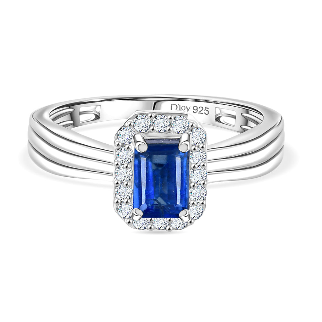 D'Joy AAA Natural Kashmir Kyanite Octagon & White Zircon Halo Ring in Platinum Overlay Sterling Silver 1.00 Ct._8439712