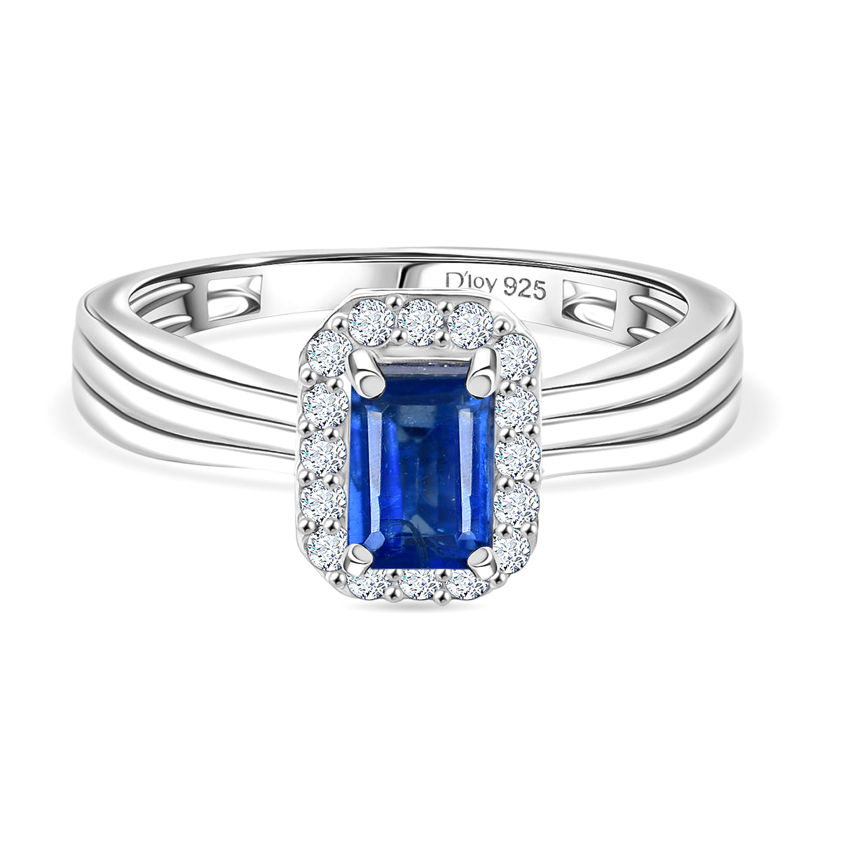 D'Joy AAA Kyanite, White Zircon Halo Ring in Platinum Overlay Sterling Silver 0.95 Ct. V32519747 0