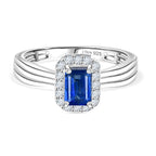 D'Joy AAA Natural Kashmir Kyanite Octagon & White Zircon Halo Ring in Platinum Overlay Sterling Silver 1.00 Ct._8439712
