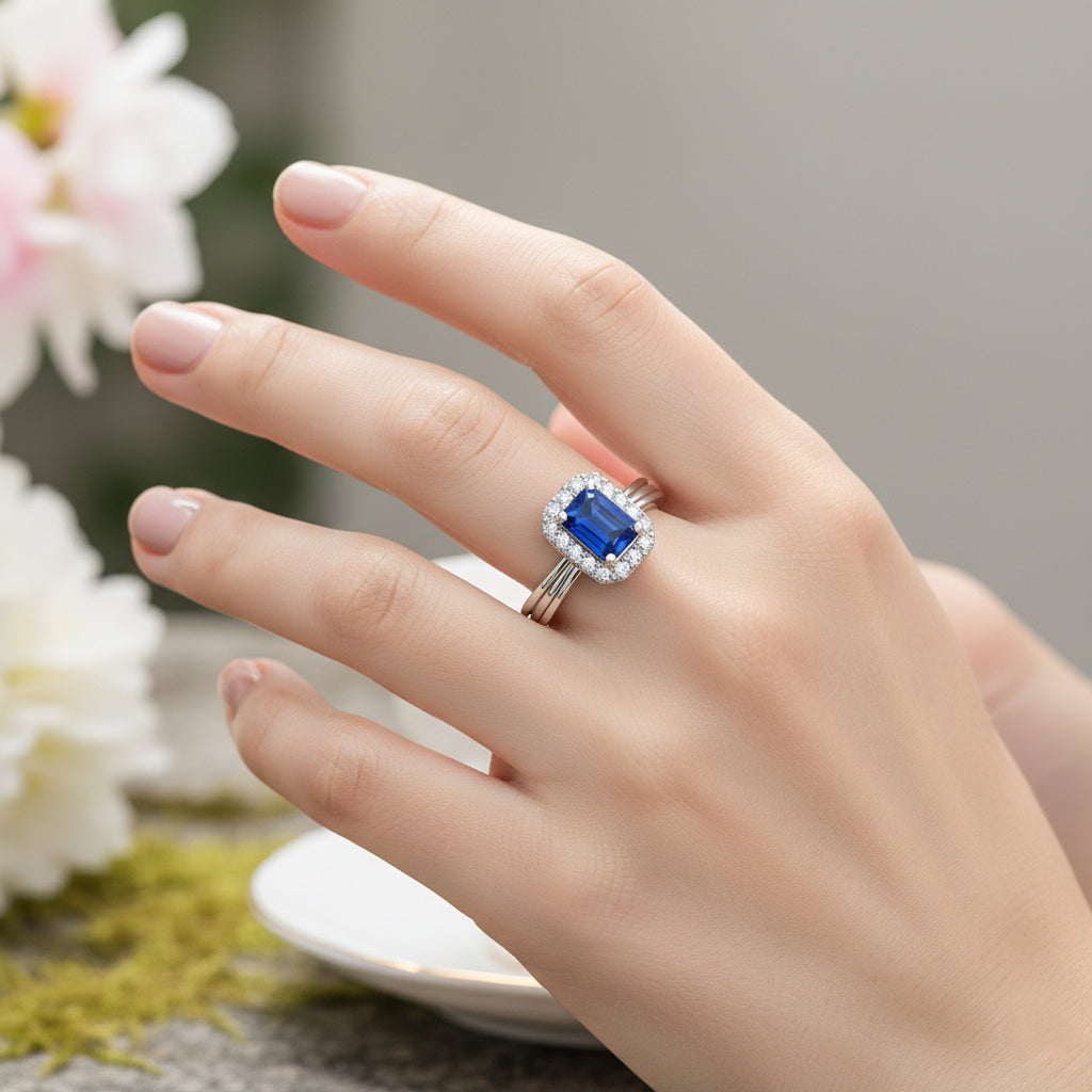 D'Joy AAA Kyanite, White Zircon Halo Ring in Platinum Overlay Sterling Silver 0.95 Ct. V32519747 2