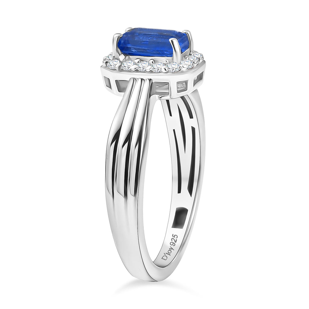D'Joy AAA Natural Kashmir Kyanite Octagon & White Zircon Halo Ring in Platinum Overlay Sterling Silver 1.00 Ct._8439712_3
