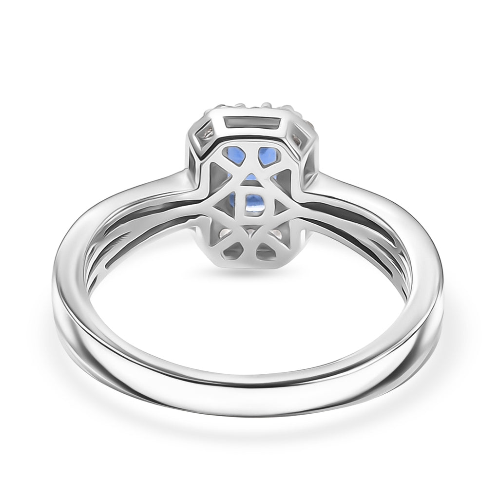 D'Joy AAA Natural Kashmir Kyanite Octagon & White Zircon Halo Ring in Platinum Overlay Sterling Silver 1.00 Ct._8439713_4