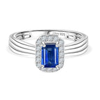 D'Joy AAA Natural Kashmir Kyanite Octagon & White Zircon Halo Ring in Platinum Overlay Sterling Silver 1.00 Ct._8439714