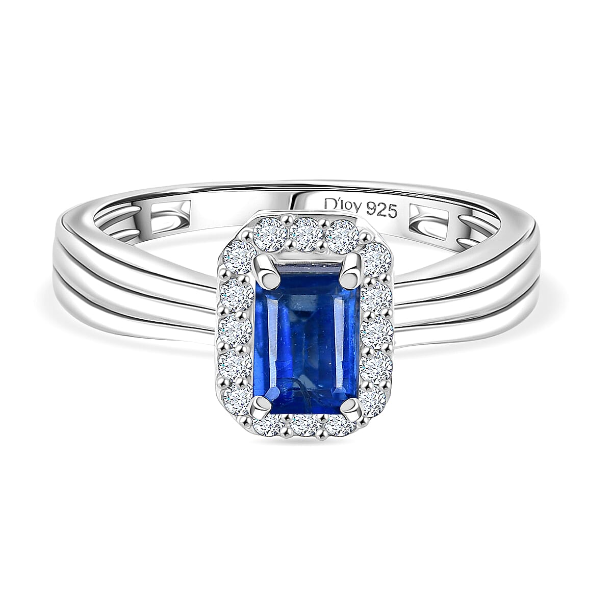 D'Joy AAA Kyanite, White Zircon Halo Ring in Platinum Overlay Sterling Silver 0.95 Ct. V32528292 0