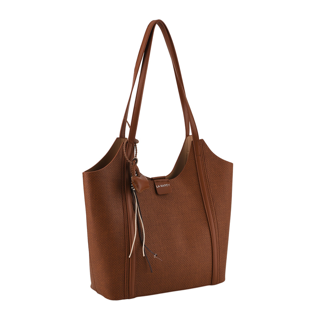 La Marey Designer Inspired Sculptured Handle Tote With Inside Pouch - Red_8441415_5
