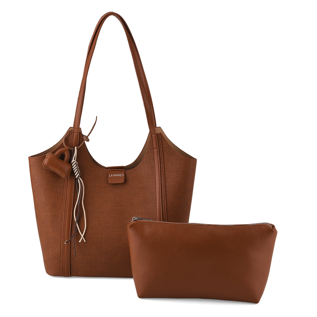 La Marey Designer Inspired Sculptured Handle Tote With Inside Pouch - Tan V32490997 0