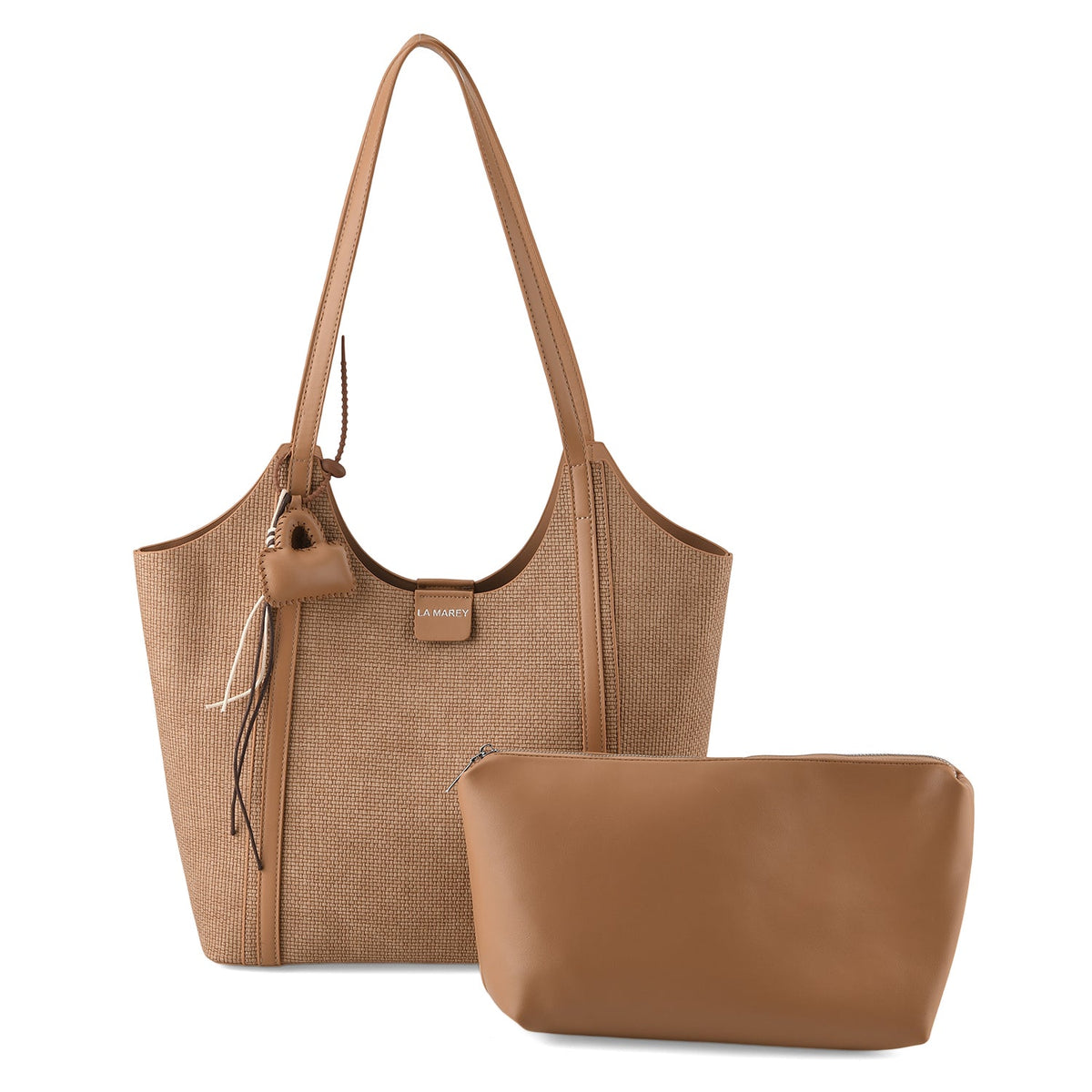 La Marey Designer Inspired Sculptured Handle Tote With Inside Pouch - Mocha V32527473 0
