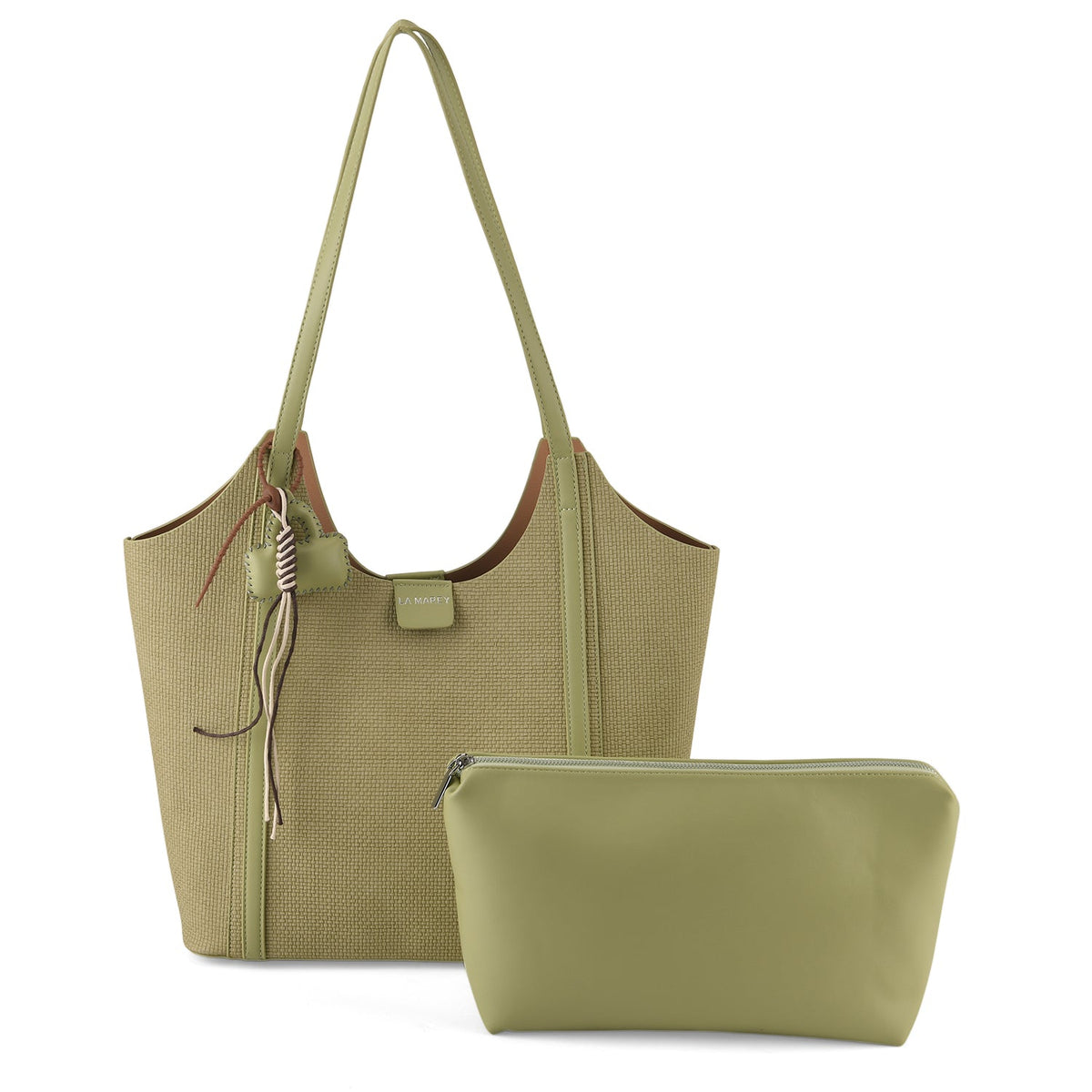 La Marey Designer Inspired Sculptured Handle Tote With Inside Pouch - Green V32538897 0