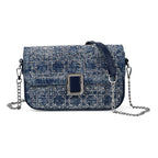 LA MAREY Designer Sling Handbag with Elegant Silver-Tone Chain Strap - Denim Blue_8446810