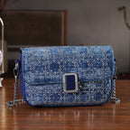 LA MAREY Designer Sling Handbag with Elegant Silver-Tone Chain Strap - Denim Blue_8446810_1