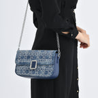 LA MAREY Designer Sling Handbag with Elegant Silver-Tone Chain Strap - Denim Blue_8446810_3