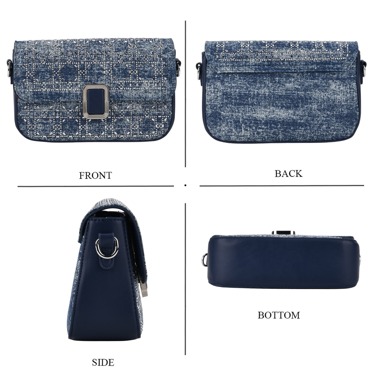 LA MAREY Designer Sling Handbag with Elegant Silver-Tone Chain Strap - Denim Blue V32533430 5