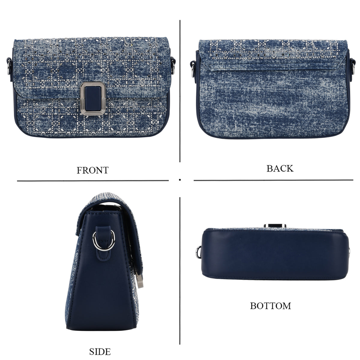 LA MAREY Designer Sling Handbag with Elegant Silver-Tone Chain Strap - Denim Blue V32533430 5